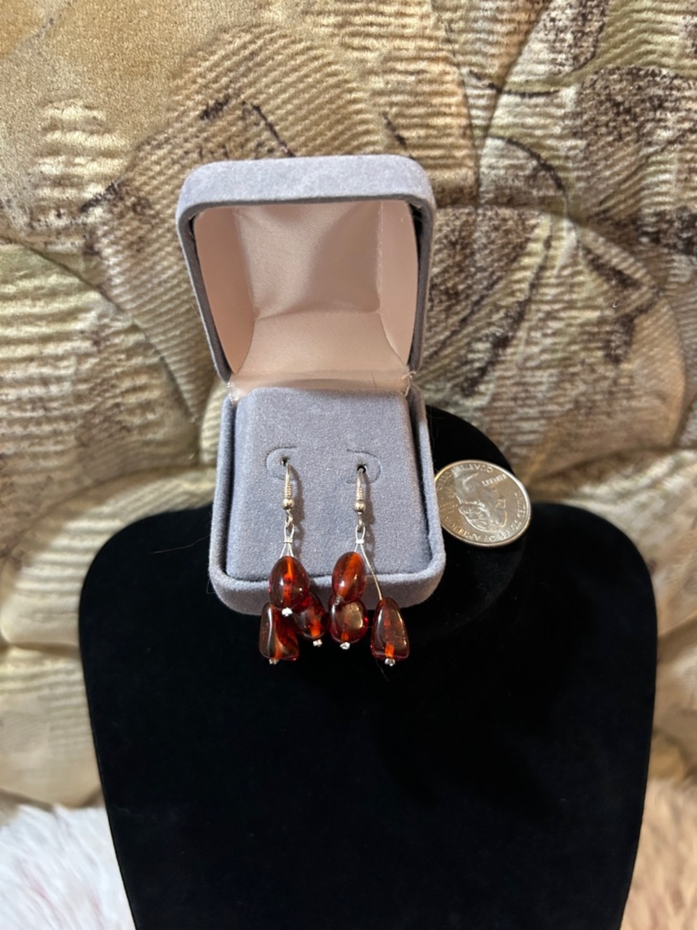 Vintage 925 Sterling Silver Carnelian Teardrop Dangle Earrings